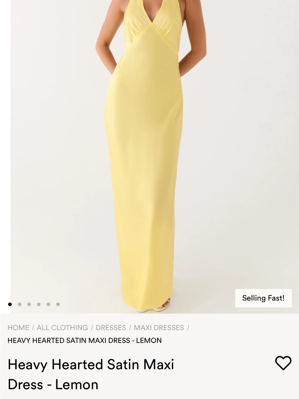 Peppermayo Lemon Halter Satin Maxi Dress